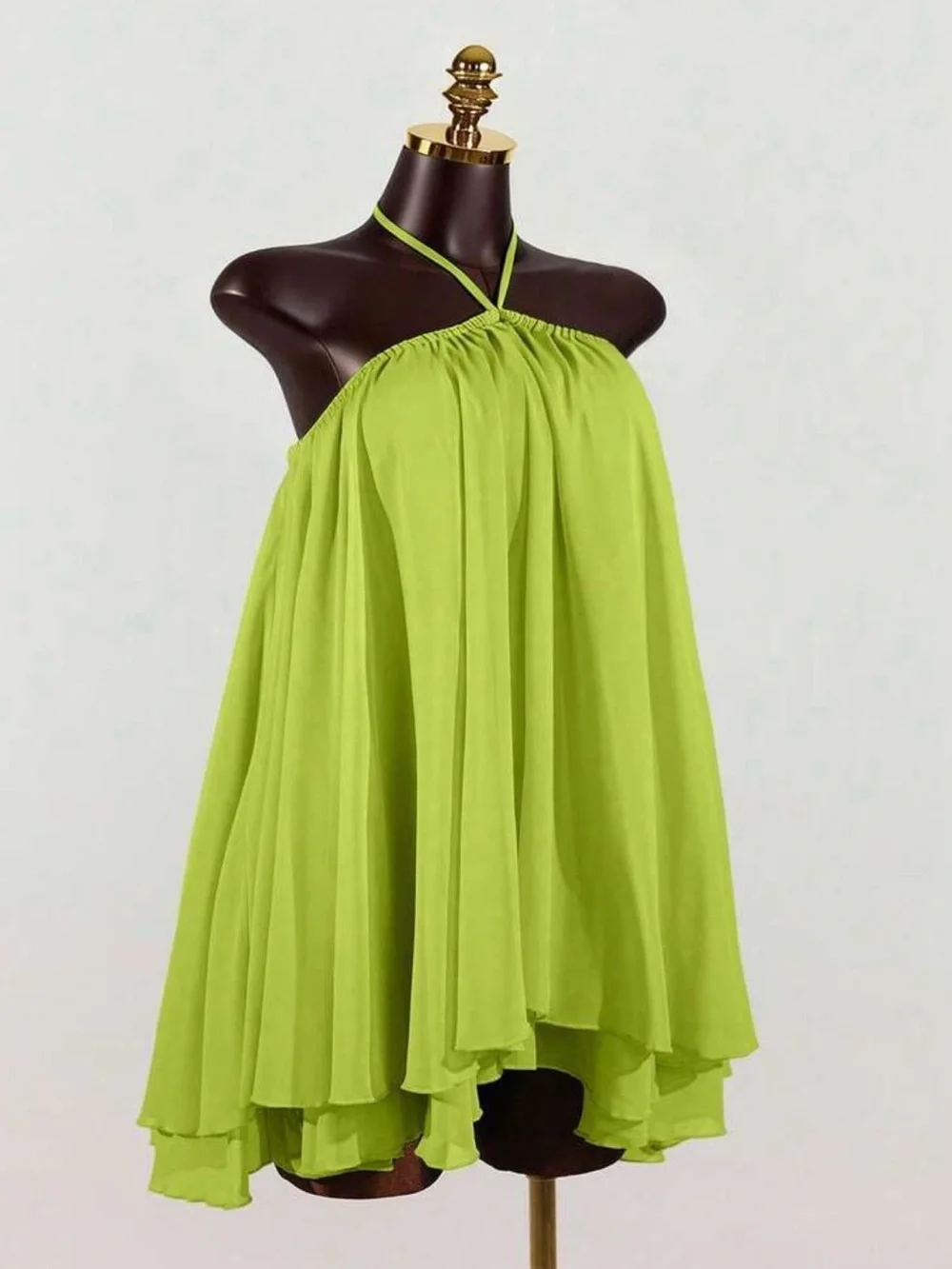 SHEIN Lime Green Halter Neck Flowy Mini Dress